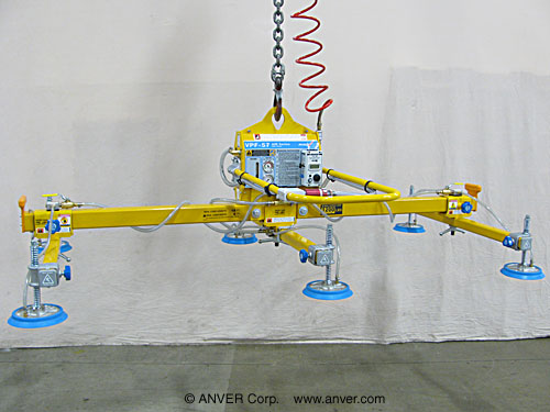 ANVER Air Powered Vacuum Generator with Six Pad Lifting Frame Assembly for Lifting & Handling Steel Sheet 10 ft x 6 ft (3.1 m x 1.8 m) up to 1200 lb (544 kg)